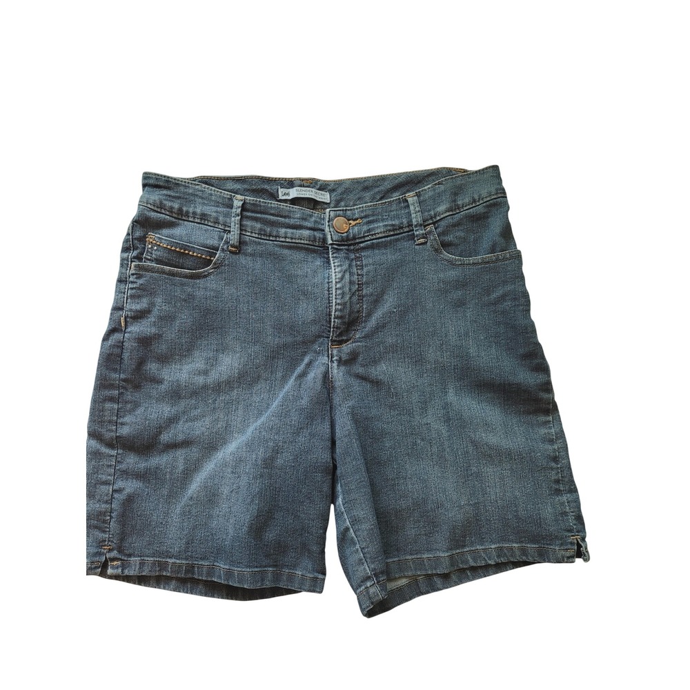 Lee Slender Secret Womens Denim Shorts Blue 12 Medium Wash Embroidered Pocket